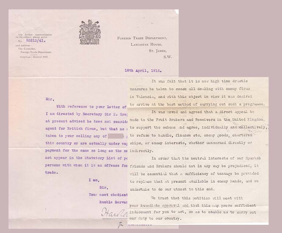 Picture Correspondence from British Consulate and Foreign Trade Dept 1916