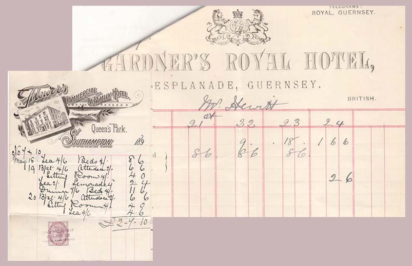 Picture  Accounts for Flowers Hotel in Southampton and Gardners Hotel in Guernsey 1898