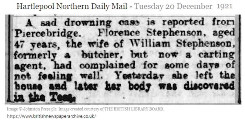 Picture Newspaper clipping containing death notice of Florence Stephenson
