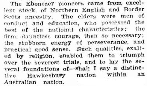 Picture Trove, Windsor and Richmond Gazette (NSW: 1888 - 1961) Fri 29 Jul 1927 Page 1 EBENEZER PIONEERS OF THE HAWKESBURY.​ (Extract)