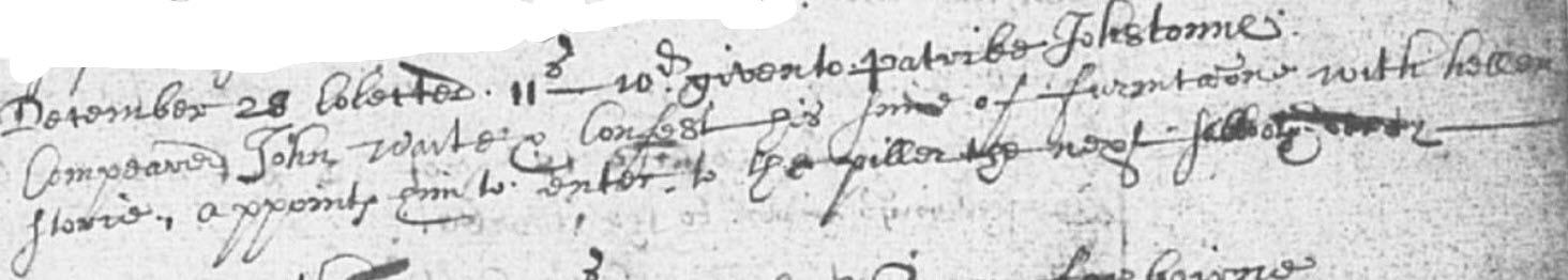 Picture Extract from Gordon Registers re John Waite Pilloried in 1657 Reproduced courtesy of National Records of Scotland: 28 December 1657, Scotland’s People, OPR Births, Gordon [Kirk Session Minutes] 742/10/42.