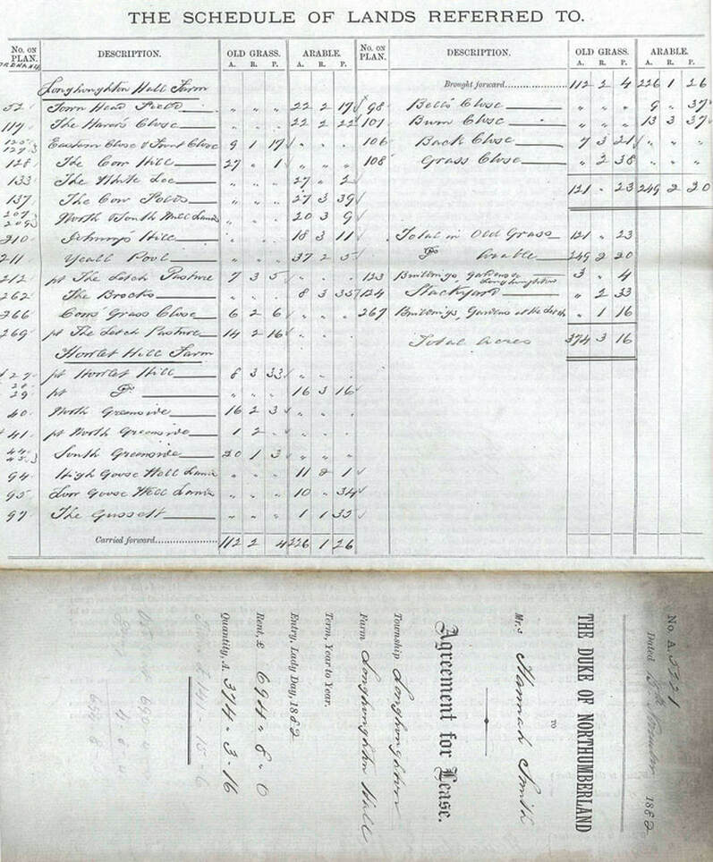 PictuSchedule to Tenancy Agreement for Longhoughton Hall Farm in the name of Mrs Hannah Smith, dated 15th November 1882.re