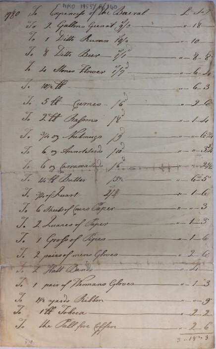 Picture An  Account for Burial Expenses dating from 1780. NRO 1955A 140