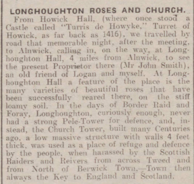 Picture Newspaper cutting from the Berwickshire News re the Rose Garden at Longhoughton Hall