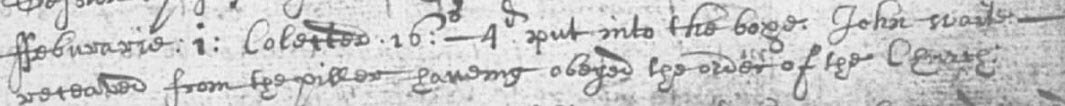 Picture Extract from Gordon registers - John Waite released from the piller 1657 Reproduced courtesy of National Records of Scotland: 28 December 1657, Scotland’s People, OPR Births, Gordon [Kirk Session Minutes] 742/10/42.