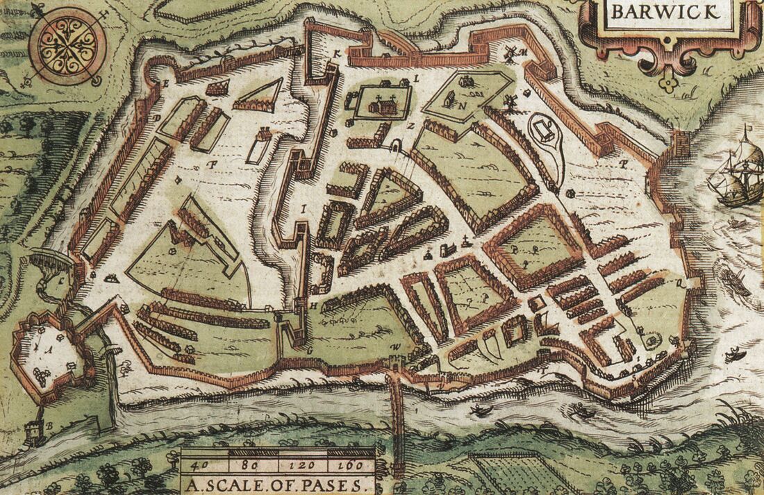Picture John Speed's map of Berwick upon Tweed in 1611.  