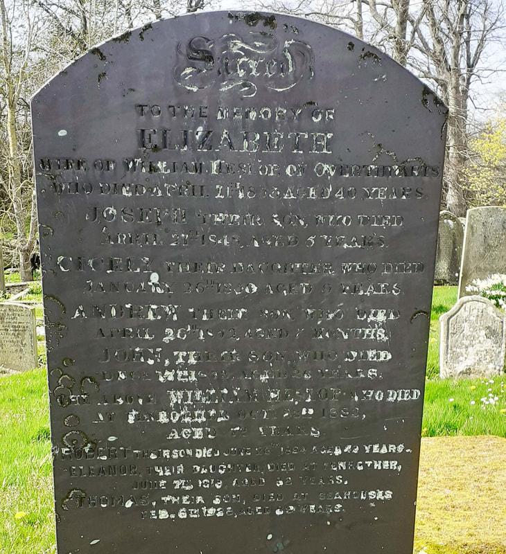 Picture Memorial headstone in Bolton churchyardor William Heslop of Overthwarts and his family.